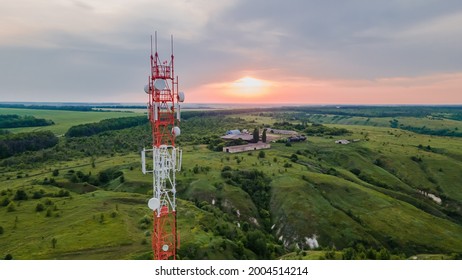 Telecommunication Tower 5G, Wireless Antenna Connection System Of Communication Systems In Countryside.