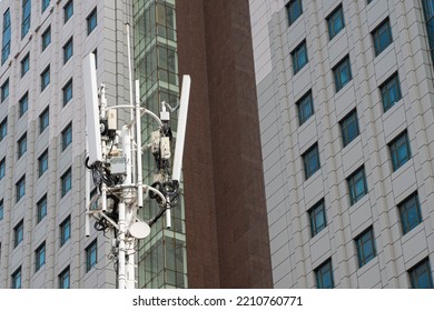 Telecommunication Tower. Cellular Antenna. Base Station LTE, 3G, 4G And 5G.