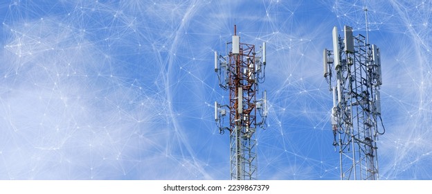 Telecommunication tower with mesh dots, glittering particles for wireless telecommunication technology - Powered by Shutterstock - Get 15% off with code: PIKWIZARD15