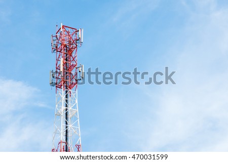 Telecommunication tower and sky blue.