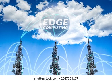 Telecommunication Towers Connected To Each Other And The Cloud. Edge Computing Concept