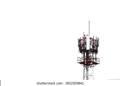 Telecommunications antennas, radios and satellite communication technology Telecommunications industry. Mobile network or 4g telecommunications, isolated from the white background