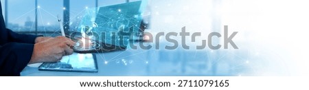 Telecommunications: Businessman analyzing and optimizing data for network performance, customer satisfaction, service quality, data transmission, infrastructure development