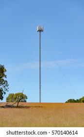 Telecommunications Cell Phone Tower With Antennas In A Rural Location In South Australia.