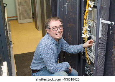 Telecommunications engineer in data center