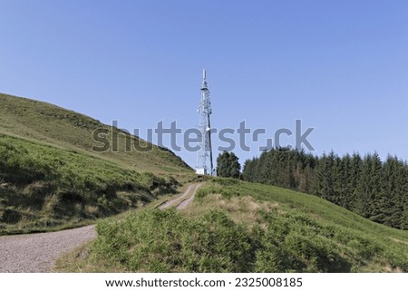 A telecommunications mast just off the Rob Roy Way walking trail in the hills above Killin, Perthshire, Scotland.