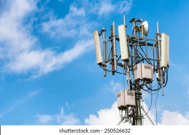 Telecommunications  tower cells for mobile communications. - Shutterstock ID 250526632