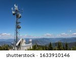 Telecommunications tower located high up on the hilltop of Kootenay valley mountains, in Creston, British Columbia, Canada