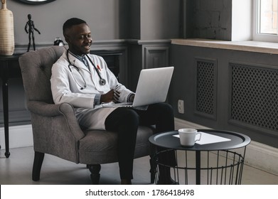 Telehealth With Virtual Doctor Appointment And Online Therapy Session. Black Doctor Online Conference 