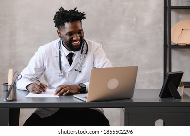 Telehealth With Virtual Doctor Appointment And Online Therapy Session. Black Doctor Online Conference 