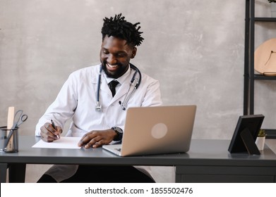 Telehealth With Virtual Doctor Appointment And Online Therapy Session. Black Doctor Online Conference 