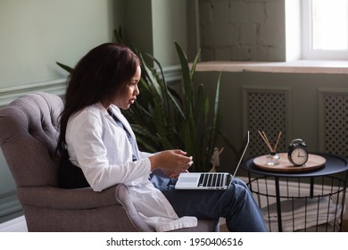 Telehealth With Virtual Female Doctor Appointment And Online Therapy Session. Black Female Doctor Online Conference 