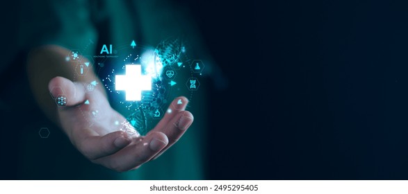 Telemedicine AI technology, doctor use AI telemedicine for diagnosis, care, health and treatment patient in future, Medical research and development innovation technology to improve healthcare