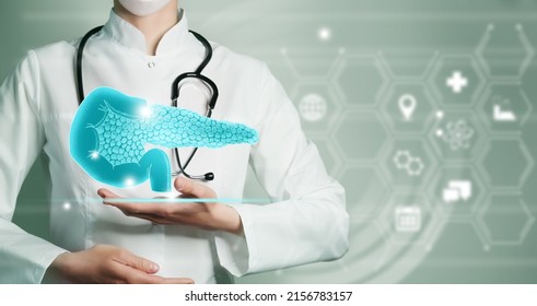 Telemedicine and human Pancreas recovery concept. Turquoise color palette, copy space for text. - Shutterstock ID 2156783157