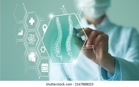 Telemedicine And Human Spine (Vertebra) Recovery Concept. Neutral Color Palette, Copy Space For Text.