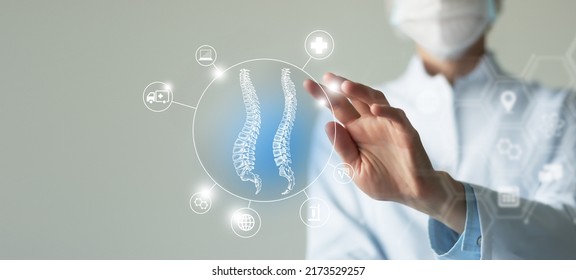 Telemedicine And Human Spine (Vertebra) Recovery Concept. Neutral Color Palette, Copy Space For Text.