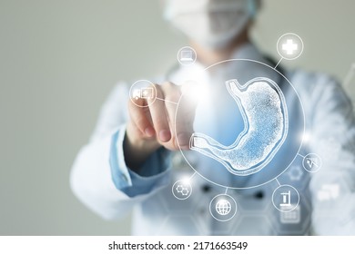Telemedicine and human Stomach recovery concept. Neutral color palette, copy space for text. - Shutterstock ID 2171663549