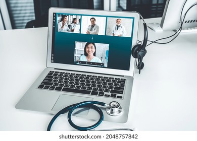 Telemedicine Service Online Video Call For Doctor To Actively Chat With Patient Via Remote Healthcare Consultant Software . People Can Use App To Contact Doctors For Virtual Meeting From Home .