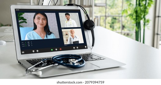 Telemedicine Service Online Video Call For Doctor To Actively Chat With Patient Via Remote Healthcare Consultant Software . People Can Use App To Contact Doctors For Virtual Meeting From Home .