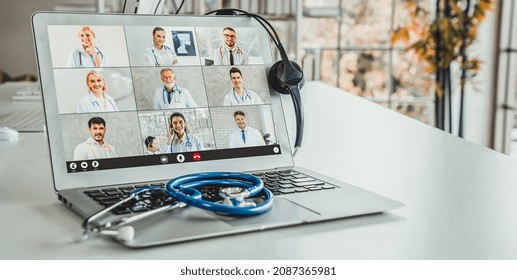 Telemedicine Service Online Video Call For Doctor To Actively Chat With Patient Via Remote Healthcare Consultant Software . People Can Use App To Contact Doctors For Virtual Meeting From Home .