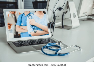 Telemedicine Service Online Video Call For Doctor To Actively Chat With Patient Via Remote Healthcare Consultant Software . People Can Use App To Contact Doctors For Virtual Meeting From Home .