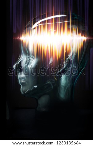 Telepathic brainwaves in robotic head for artificial intelligence concept