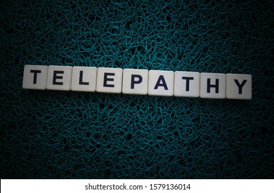 Telepathy, Word Cube With Background.