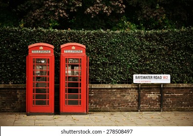 Telephone box in London street.