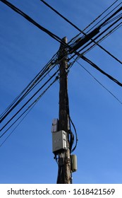 Telephone cable, fiber optic cable in Polop de la Marina, Alicante Province, Costa Blanca, Spain, January 16, 2020