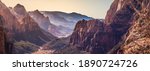 Telephoto Panorama of Zion Canyon at Dusk from the Angel