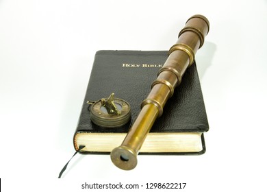 Telescope Compass Bible Taken On Plain Stock Photo 1298622217 ...