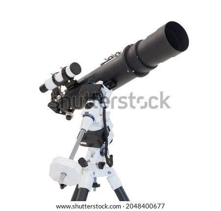 Telescope on azimuth mount isolated on white background