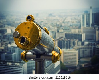 Telescope on top floor of Eiffel Tower in Paris France - Powered by Shutterstock