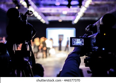 Television Camera Broadcasting a Fashion Show, Catwalk Event. - Shutterstock ID 446577370