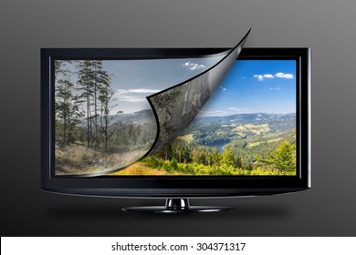 Television Display With New Technology. Full Ultra HD 8k On Modern TV.