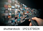 Television streaming, TV broadcast. Multimedia wall concept.