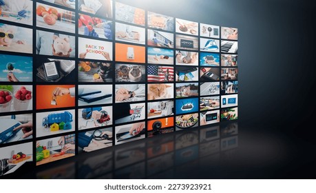 Television streaming, TV broadcast. Multimedia wall concept. - Shutterstock ID 2273923921