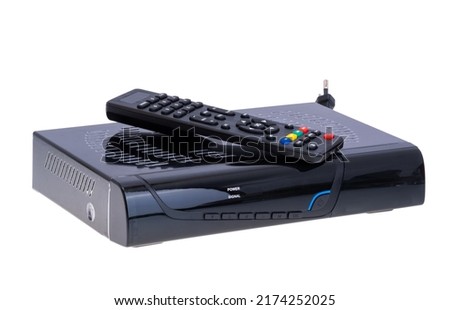 television tuner with remote control isolated on white background