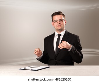 Televison presenter host in live show with blank background