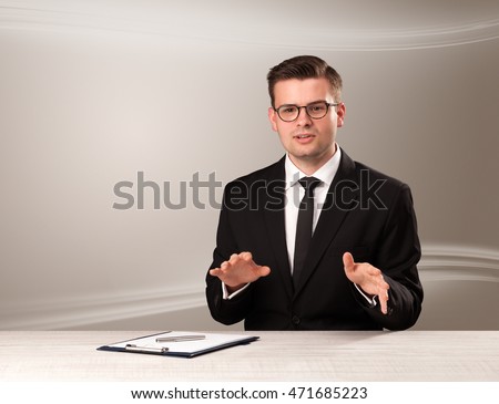 Televison presenter host in live show with blank background