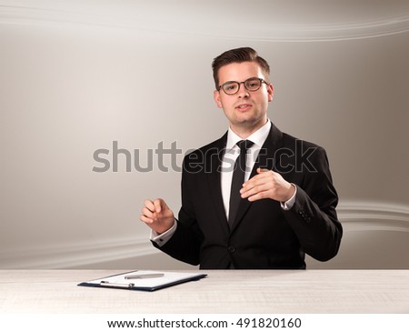 Televison presenter host in live show with blank background