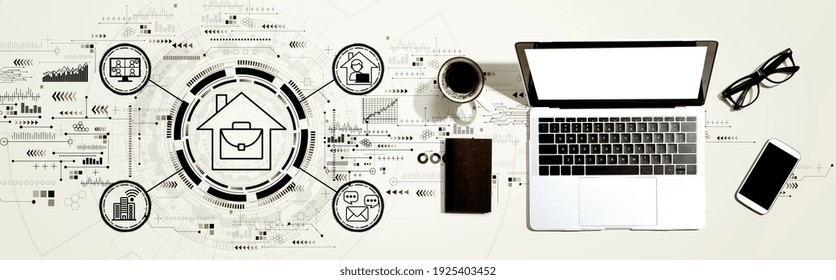 Telework theme with a laptop computer on a desk