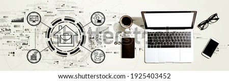 Telework theme with a laptop computer on a desk