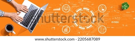 Telework theme with person using a laptop computer