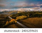 Telluride Mountains Aerial with Sunset Fall Colors after a Rain 