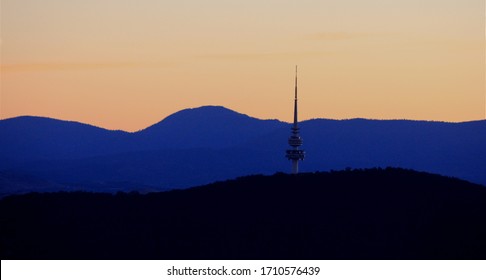 telstra tower communication tower in Black Mountain Canberra Australia taken from Mt Ainsle at dusk