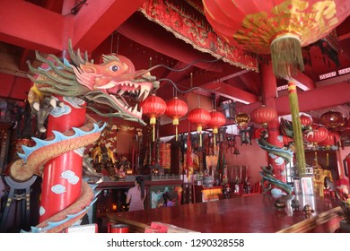 Teluk Sebung,Tanjung Pinang / Indonesia - January 19 2019 The Shangharama Chinese Temple In Bintan Island Have A Big Guan Sheng Jun Statue