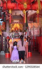 Teluk Sebung,Tanjung Pinang / Indonesia - January 19 2019 The Shangharama Chinese Temple In Bintan Island Have A Big Guan Sheng Jun Statue