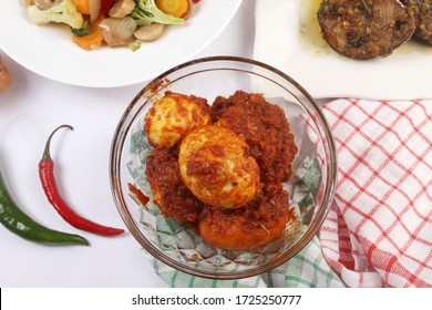 Telur Sambal Balado Or Spicy Egg Is Traditional Cuisine In Indonesia