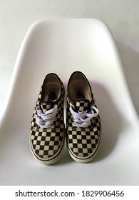 Temanggung, Indonesia - October 05, 2020 - Vans Authentic Checkerboard Black And White Shoes